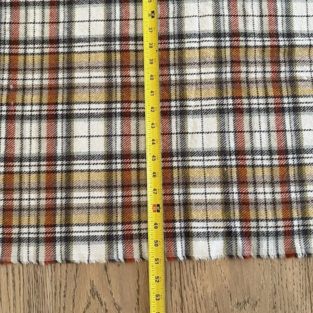 Pottery Barn Plaid Throw Blanket Yellow Brown Cream Fringe 50x60 Fall